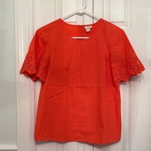 J.Crew Factory Coral Eyelet Sleeve Top